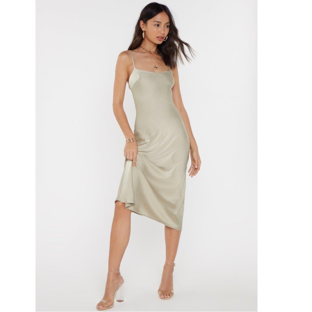 Strappy Sage satin midi dress